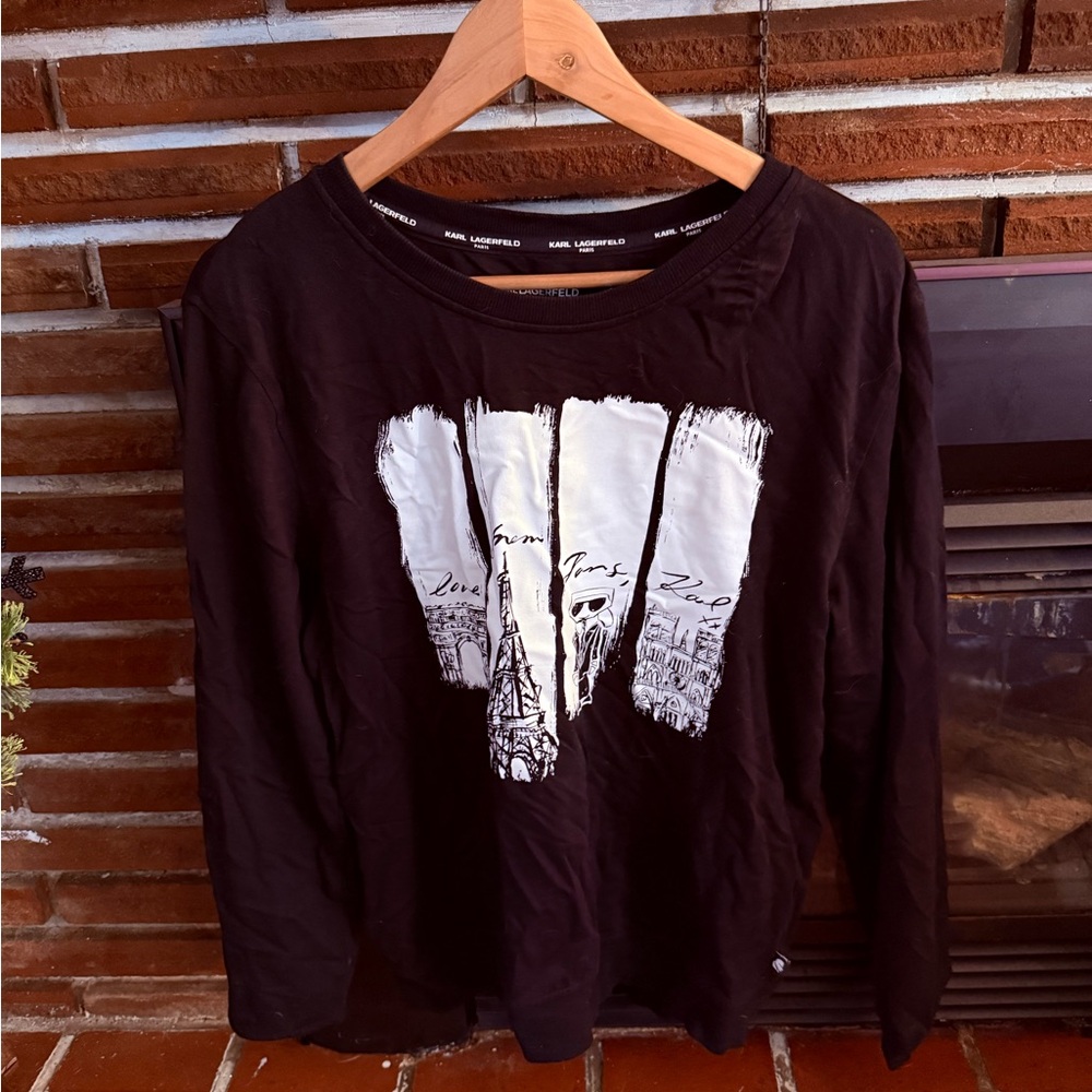 Karl Lagerfeld Black and White Graphic Long Sleeve Sweatshirt Size M